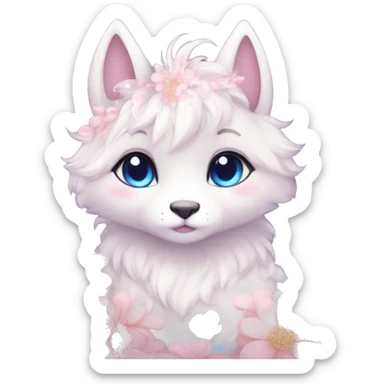 Anthro Cute Cool Blushing Pastel Innocent Shy Kawaii gorgeous sparkly ethereal fantasy animal creature with blue eyes furry sona with flowers and ribbons beautiful aesthetic sticker