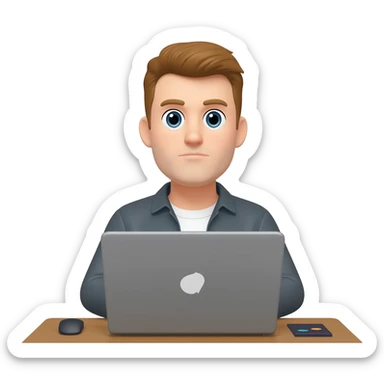 white man Video editor working on laptop with front view sticker