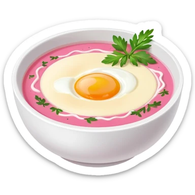 Lithuanian pink cold soup with half cut egg in the middle  sticker