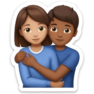 Asian brown hair girl sis hug Asian brown hair boy bro  sticker