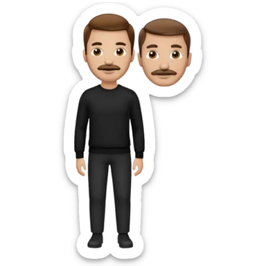 man with mustache, brown hair, 33years old, shirt, high temple Black pullover with a white shirt underneath and black fabric trousers 👕🖤👖 sticker
