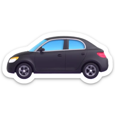 matte black minimalist car icon with a fine silver outline, subtle rod or hook tool touching a visible dent, simple and clean, focus on dent repair sticker