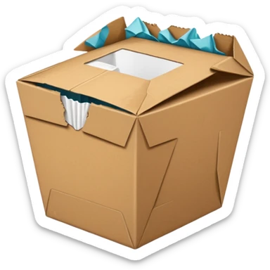 takeout box that looks like it has been in a trash can, no faces, no people, just non alive objects sticker