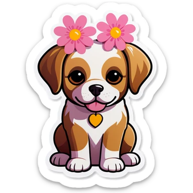 Dog pink flower  sticker