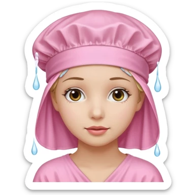 pretty girl wearing a light pink shower cap sticker