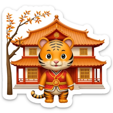 Chinese new year 老虎，我要有新年气氛的… 背景可以加屋子等吗… 可以加 新年快乐 2026 字眼吗 sticker
