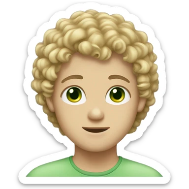 blonde green eyes and brunette curly hair boy sticker