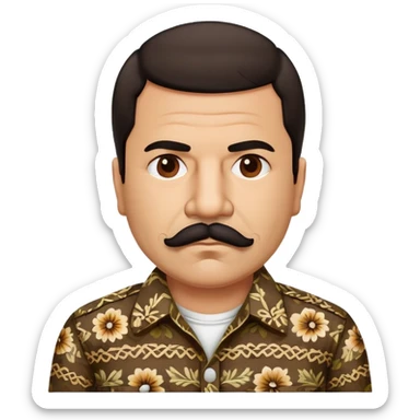 Mexican drug lord El Chapo with mustache and patterned shirt sticker