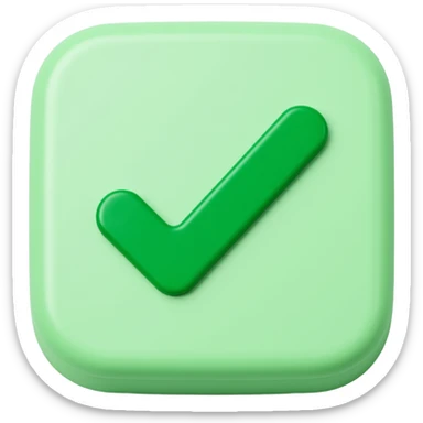 green checkmark button, 3D effect, skeuomorphism icon style, realistic lighting sticker