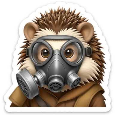 hedgehog wearing a gas mask sticker