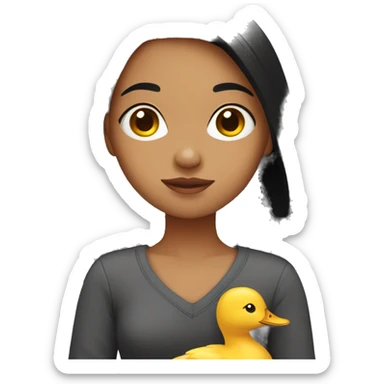 girl hold a duck, black hair sticker