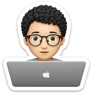 A young boy DEVELOPER WITH A laptop, black curly short hair, wearing glasses, a thin goatee, his skin is asian

Add the word "PIF" floating around him sticker