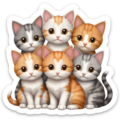6 tiny kittens cuddling together all various different natural colours including grey and white, ginger and white, calico, grey, and brown tabby and white sticker
