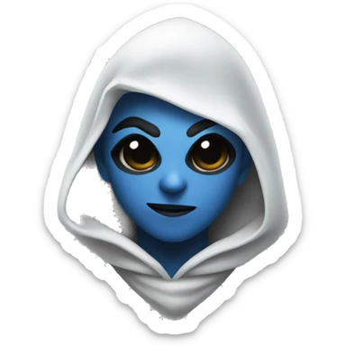 drow face thief with blue skin, white hair, black hood sticker