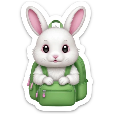 baby white rabbit wear green backpack sticker