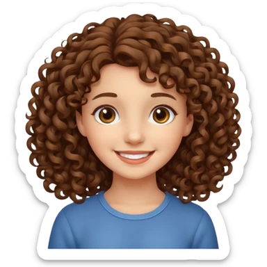 cute brown haired girl with curly hair and bright smile sticker