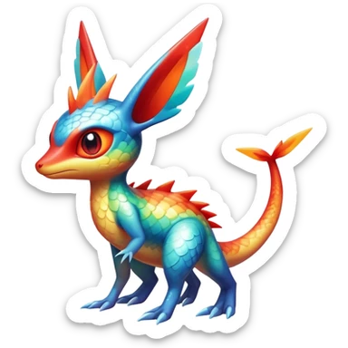 Colorful Shiny Exotic Victini-Salandit-Aurorus-Fakémon-hybrid-creature (full body)  sticker