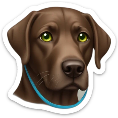 brown dog Labrador with green eyes and blue lead sticker