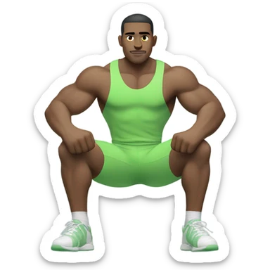 sport man sit showing muscles in light green clothes sticker