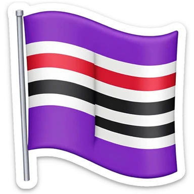 The emoji of a flag with three horizontal sections. The top is black, the middle is white, and the bottom is split in half. The bottom left is purple, and the bottom right is red sticker
