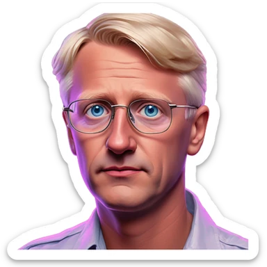 Synthwave Carl Bildt in SNES style, oil paint, epic eyes, intricate lips, exquisite pose, beautiful, desirable, logical, Midsommar  sticker
