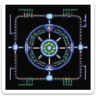 digital data, flowing within a superconductor, digital schema, biomata, sekgen, cyac, traxus, NuCal, vibrant shocking energetic transmission. generator core. bi-axial. neutronic. biomechanical. cyber-electronic sticker