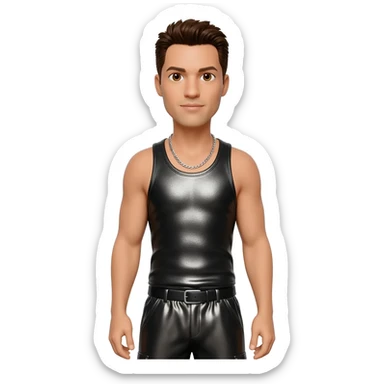 Jordan Knight from NKOTB with brown eyes, dark brown hair, black metallic tank top, black metallic baggy pants, silver necklace sticker