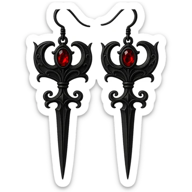 goth earrings, black dagger with red gem, dramatic gothic, bold sticker