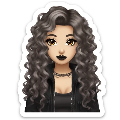 hime gyaru girl goth, punk, grunge, dark brown hair, curls, dark makeup sticker