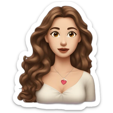 white beautiful woman, brown wavy hair covering one eye, heart gesture, long earrings sticker