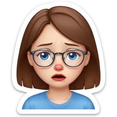 cute brwonhear girl with blue eyes and glasses is  crying sticker