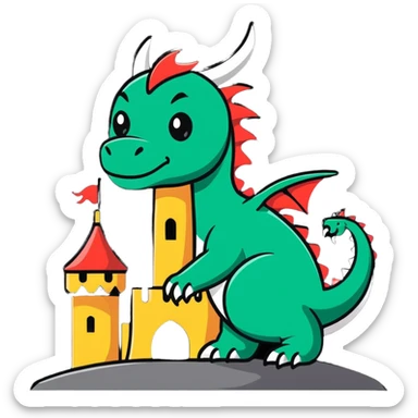 Fierce dragon guarding a castle tower sticker