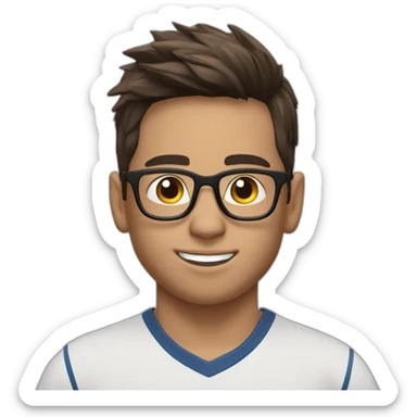  boy ,messi stile hair, wearing specs,lite bired sticker