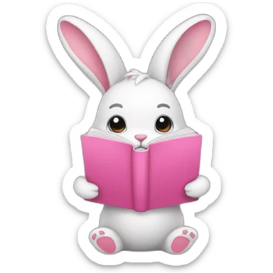 bunny with pink book sticker