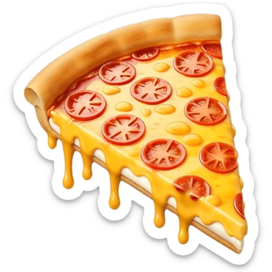 A cute 3D emoji-style pizza slice with glossy finish, thick melted cheese, golden crust, vibrant toppings, smooth cartoon design, soft lighting, clean background, high-quality modern emoji look. sticker