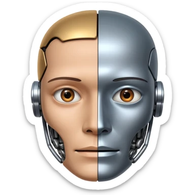 half of a man's face, half of a robot's face sticker