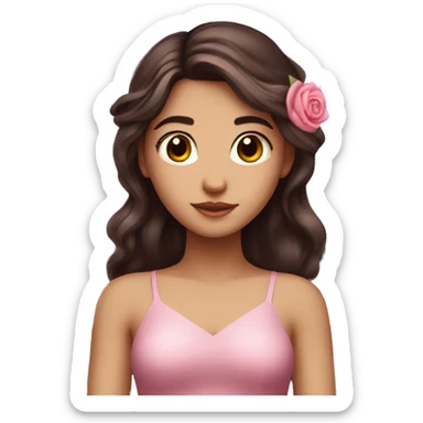 Beautiful, rose, fairy, pink, long dark brown hair, big wings, fair skin sticker