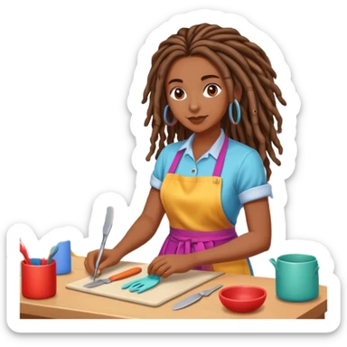 Brown skin lady with long locs working in craft room sticker