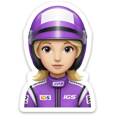 girl blonde, Race Driver purple cloth, white helmet sticker