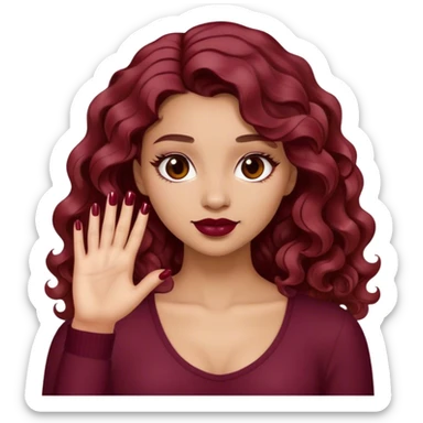 girl with wavy hair and burgundy nail polish sticker