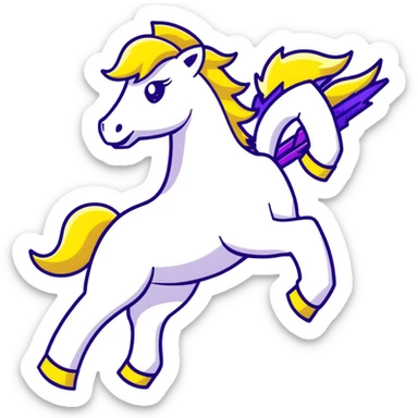 A yellow horse composed of bright electric energy, with yellow wires visible throughout its form, lightning bolts emanating from its mane and tail, galloping at high speed. sticker