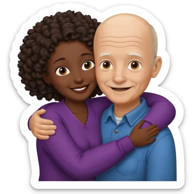  White no hiar Old man hugging dack skin curly hair woman sticker