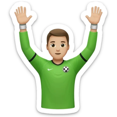 soccer goalkeeper wearing a green shirt, shorts, socks and football boots, with arms raised sticker