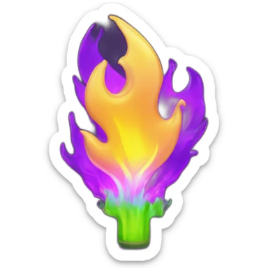 Fire Cyber emoji of a FUTURISTIC HIGHTECH 3D Fire colors Lemon green and purple neon Fire sticker
