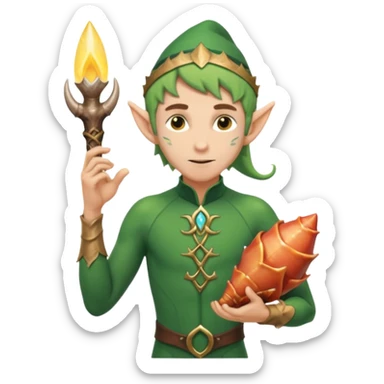 elf male Short wetsuit-style garb, glowing runes on skin, holding a conch horn. sticker