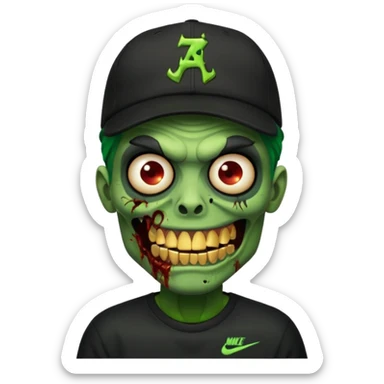 Faça um zombie com uma blusa da Nike preta com um boné preto da Nike tbm, que o zombie tenha dentes de ouro. sticker