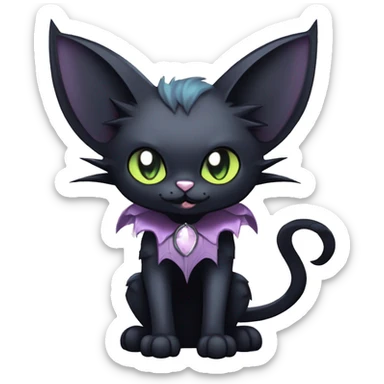   cool edgy kawaii anime-style ethereal dark-punk-themed animal vampiric cat-hybrid Fakemon with fangs and bat-wing-ears with a collar full body sticker