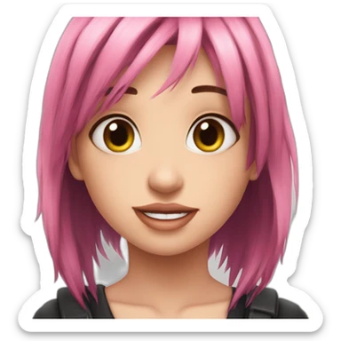 Front view curvy emo girl pink hair sits on the floor straight view hands up black skirt полосатые рваные чулки sticker