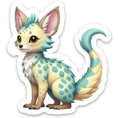 Feral Rare Fantasy cute pastel tropical Vernid-Trico-species by LiLaiRa, random markings, tufted tail, tufted ears, full body sticker