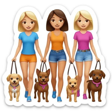 Three girls, two brunettes and one blonde, on a hot girl walk with two dogs  sticker